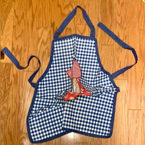 1970s Vintage Contrasting Fabric Pattern Young Bonnet Girl Kitchen Apron - Picture 5 of 8